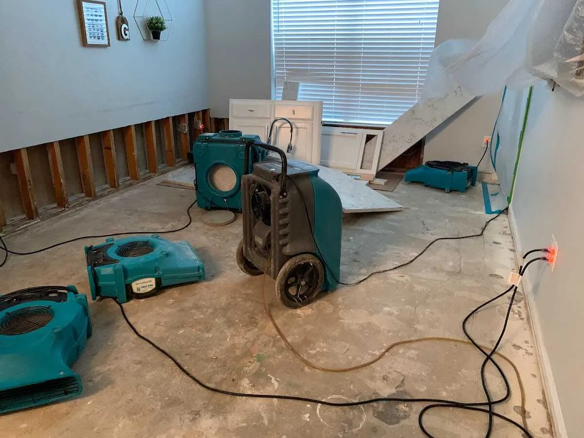 Dehumidifier in flood-cut room for Water Damage Restoration in Trophy Club
