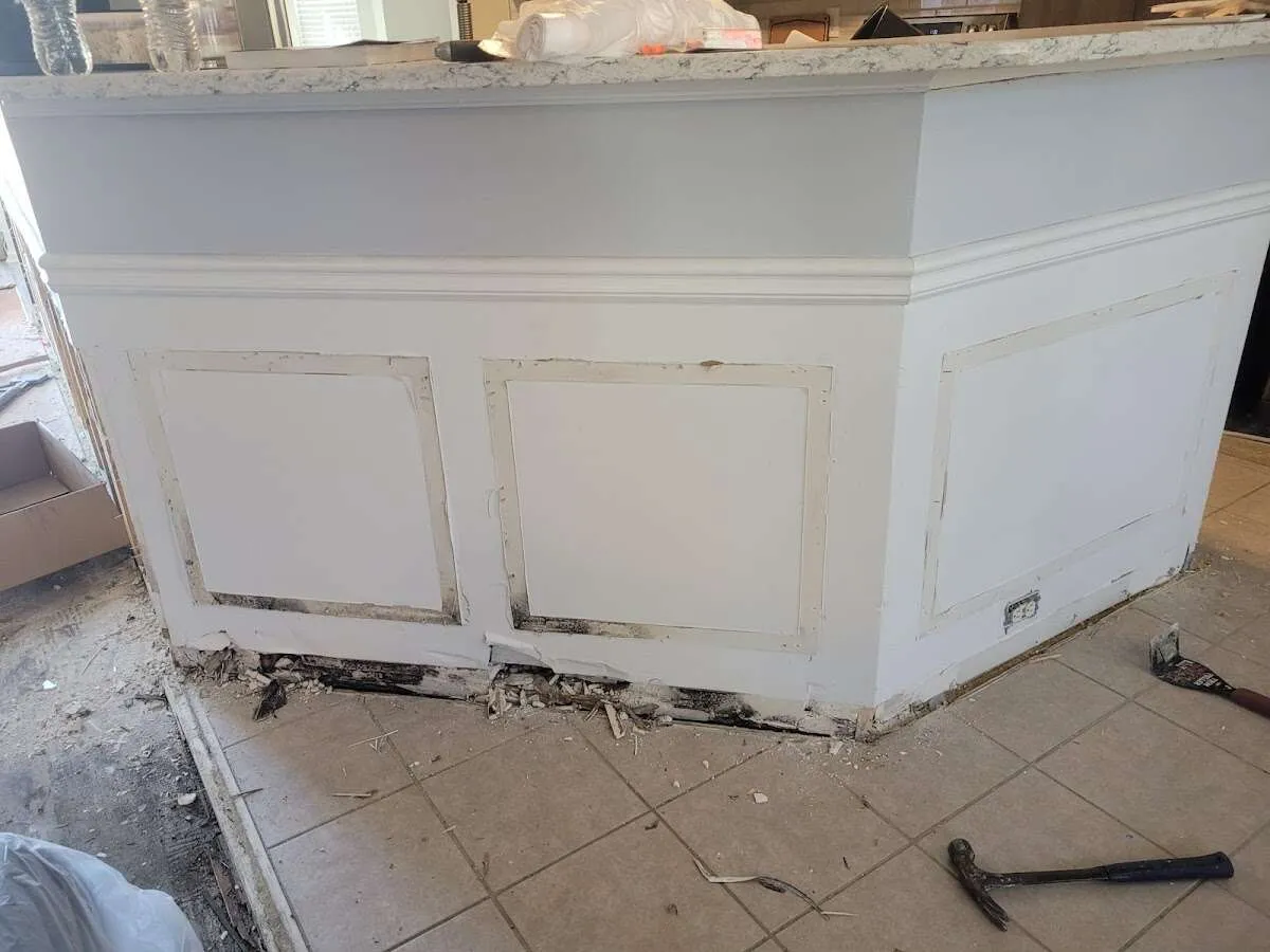 Water damage and mold on kitchen during Storm Damage Restoration in Trophy Club